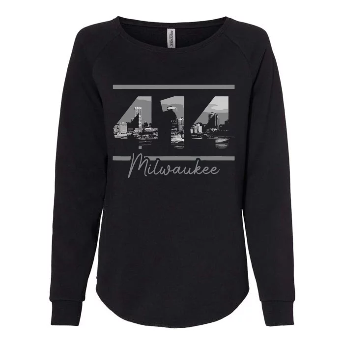 Milwaukee 414 Area Code Skyline Wisconsin Vintage Womens California Wash Sweatshirt