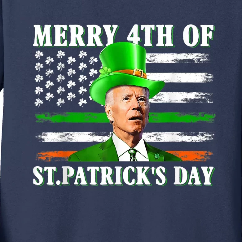 Merry 4th Of St Patrick's Day Joe Biden St Patricks Day Kids Long Sleeve Shirt