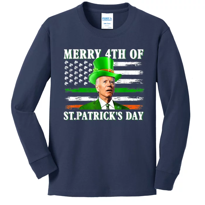 Merry 4th Of St Patrick's Day Joe Biden St Patricks Day Kids Long Sleeve Shirt