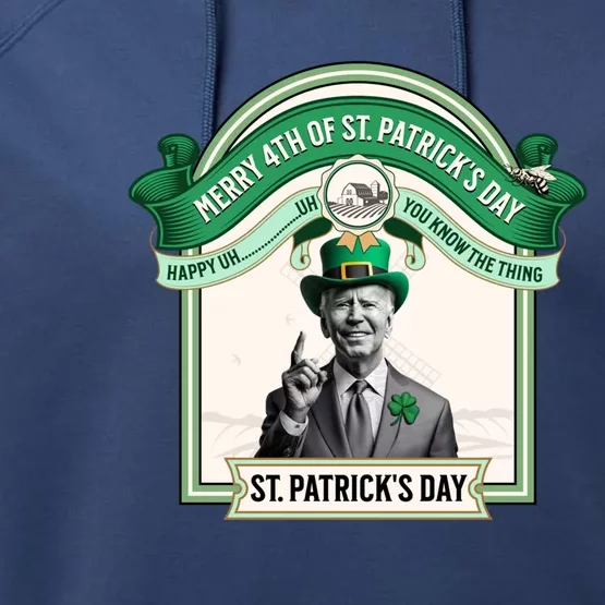 Merry 4th Of St PatrickS Day Joe Biden Leprechaun Hat Gift Performance Fleece Hoodie