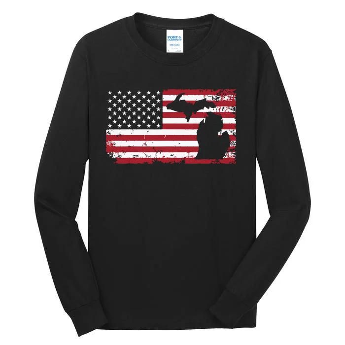 Michigan 4th Of July American Flag Usa America Patriotic Tall Long Sleeve T-Shirt