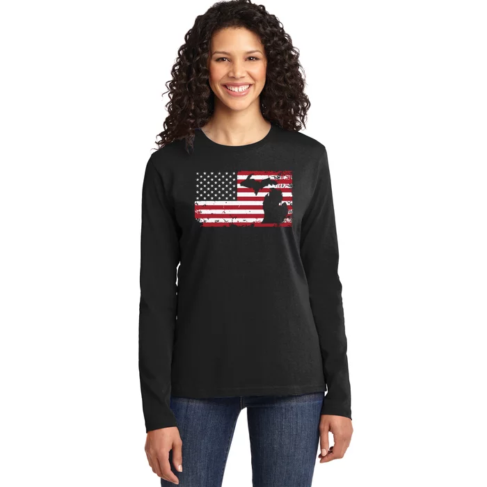 Michigan 4th Of July American Flag Usa America Patriotic Ladies Long Sleeve Shirt