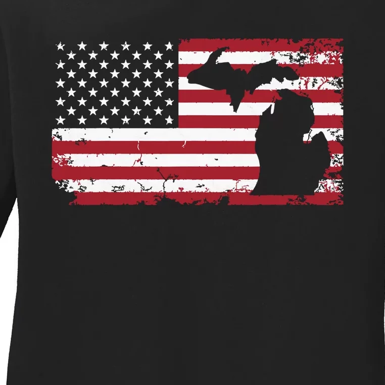 Michigan 4th Of July American Flag Usa America Patriotic Ladies Long Sleeve Shirt