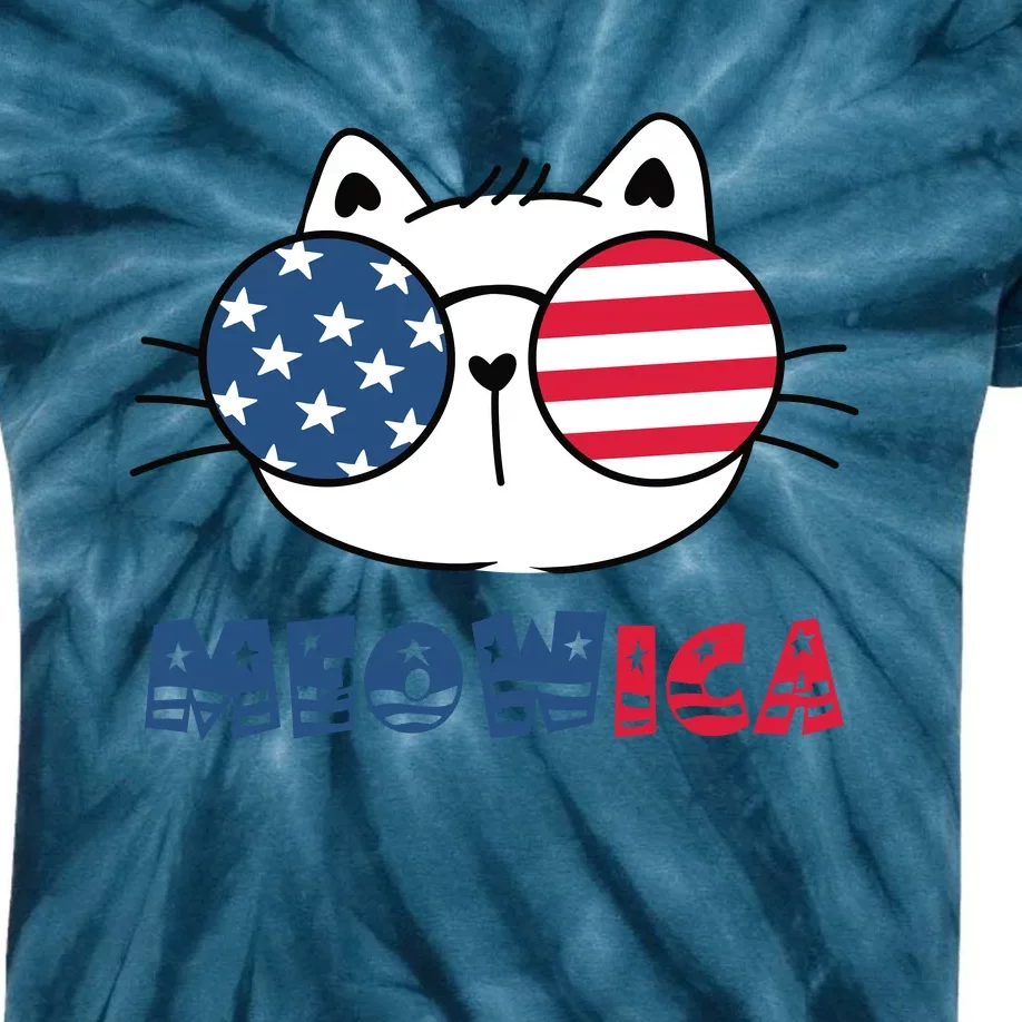 Meowica Cat 4th Of July Memorial Day Gift Kids Tie-Dye T-Shirt