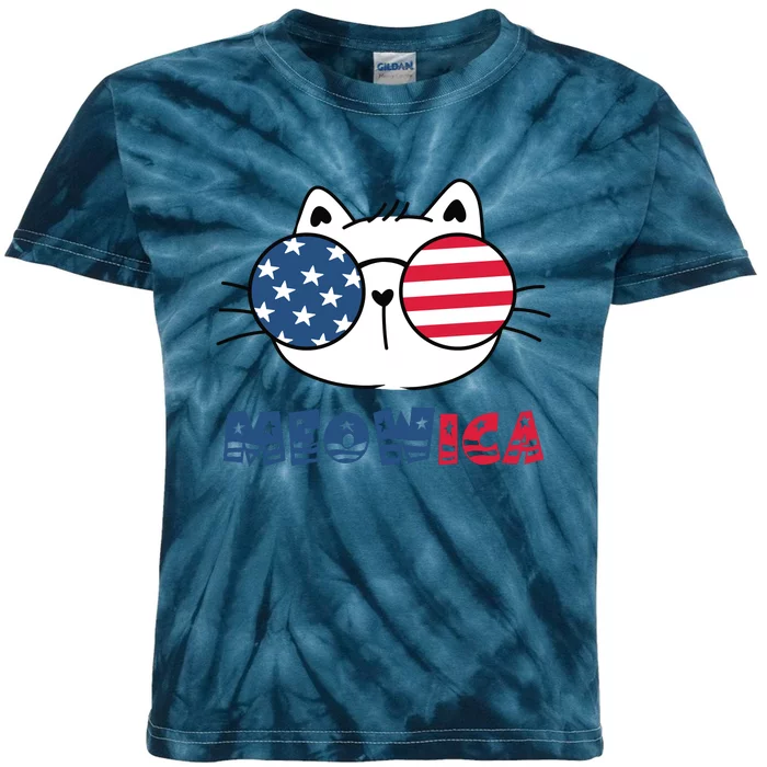 Meowica Cat 4th Of July Memorial Day Gift Kids Tie-Dye T-Shirt