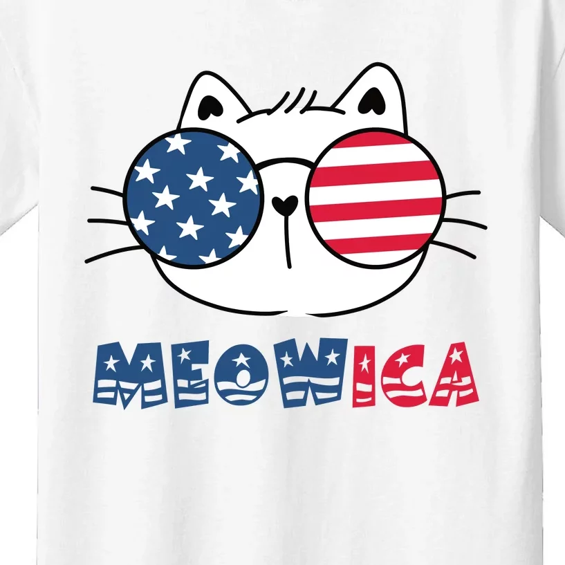 Meowica Cat 4th Of July Memorial Day Gift Kids T-Shirt