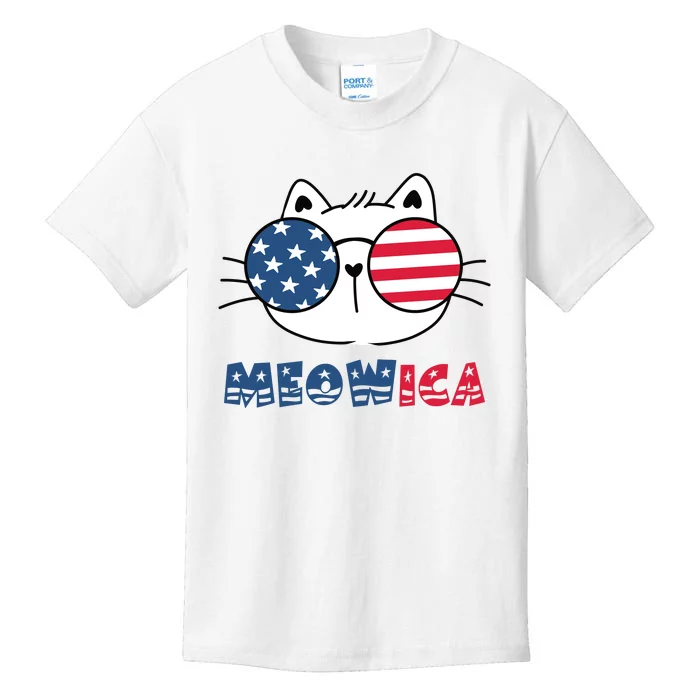 Meowica Cat 4th Of July Memorial Day Gift Kids T-Shirt