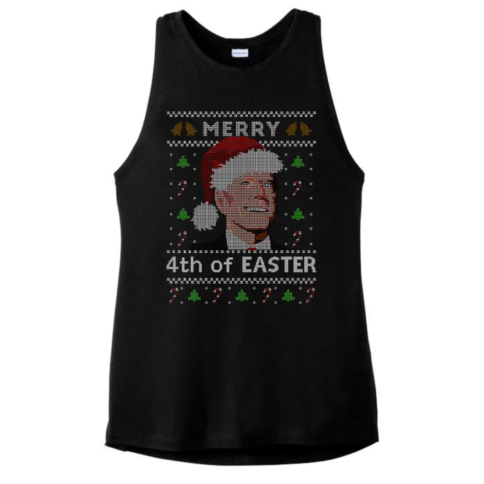 Merry 4th Of Easter Funny Biden Confusion Ugly Christmas Ladies Tri-Blend Wicking Tank