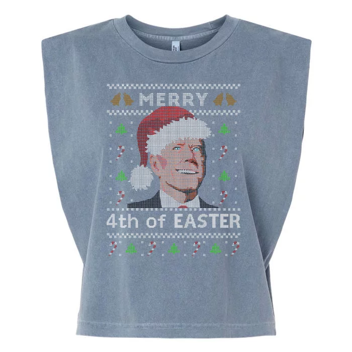 Merry 4th Of Easter Funny Biden Confusion Ugly Christmas Garment-Dyed Women's Muscle Tee