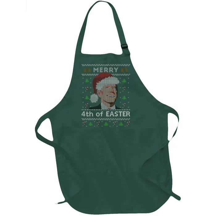 Merry 4th Of Easter Funny Biden Confusion Ugly Christmas Full-Length Apron With Pocket