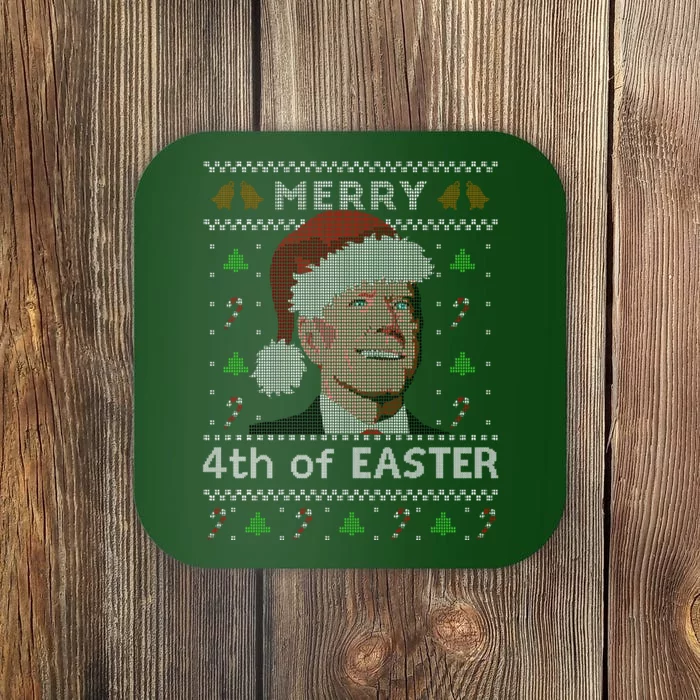 Merry 4th Of Easter Funny Biden Confusion Ugly Christmas Coaster