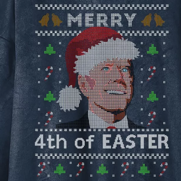 Merry 4th Of Easter Funny Biden Confusion Ugly Christmas Hooded Wearable Blanket