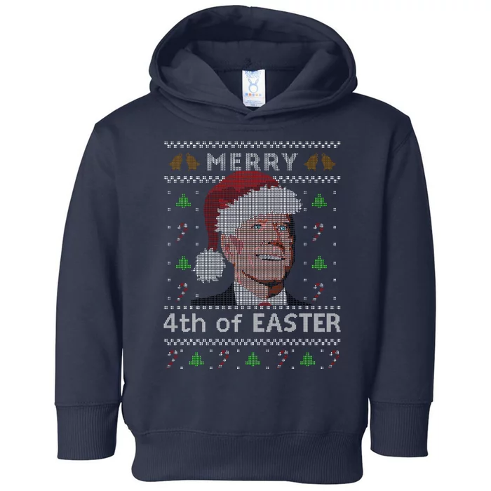 Merry 4th Of Easter Funny Biden Confusion Ugly Christmas Toddler Hoodie