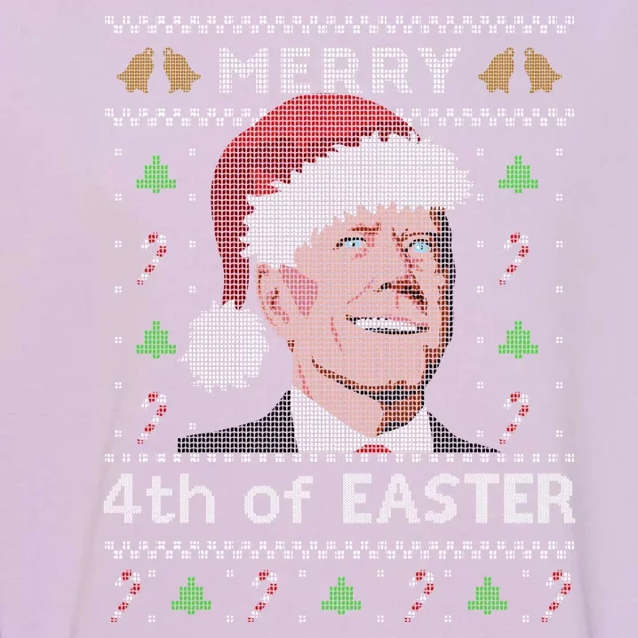 Merry 4th Of Easter Funny Biden Confusion Ugly Christmas Garment-Dyed Sweatshirt