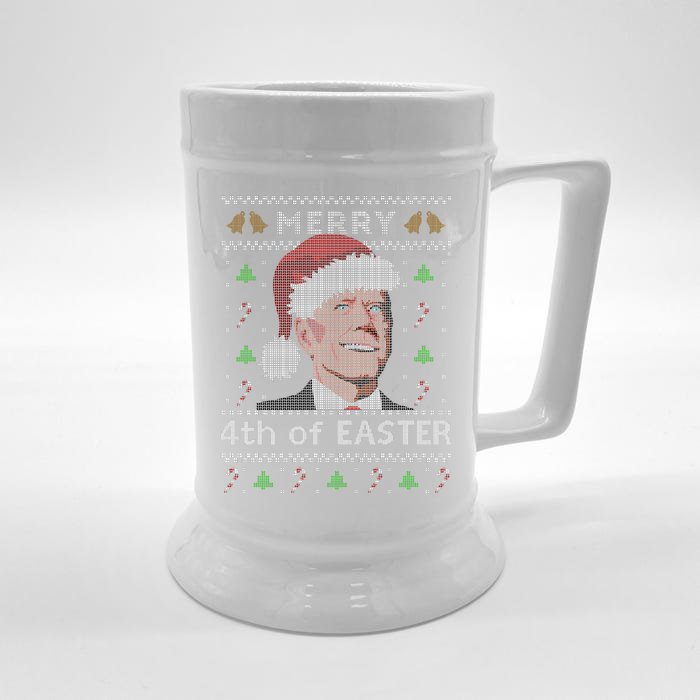 Merry 4th Of Easter Funny Biden Confusion Ugly Christmas Front & Back Beer Stein