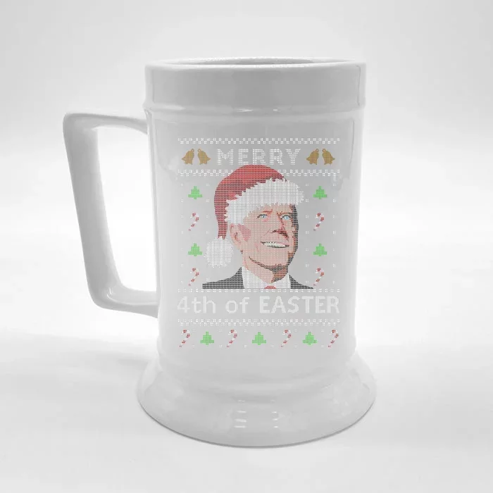 Merry 4th Of Easter Funny Biden Confusion Ugly Christmas Front & Back Beer Stein