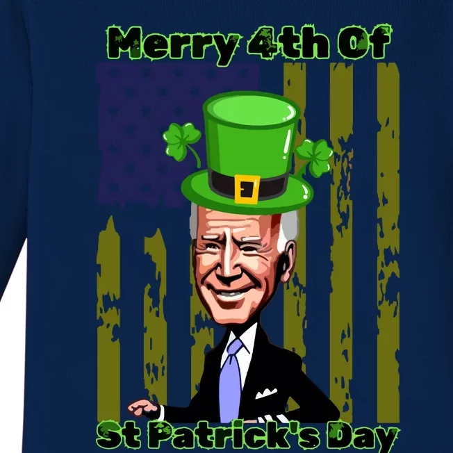 Merry 4th Of St Patricks Day Joe Biden Leprechaun Hat Baby Long Sleeve Bodysuit