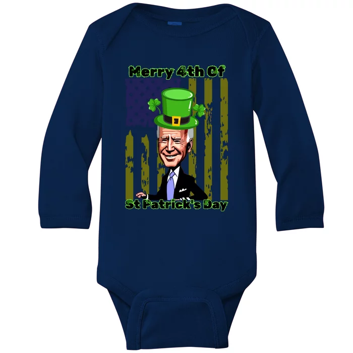 Merry 4th Of St Patricks Day Joe Biden Leprechaun Hat Baby Long Sleeve Bodysuit