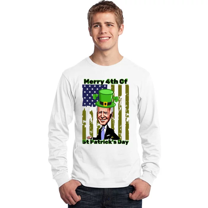 Merry 4th Of St Patricks Day Joe Biden Leprechaun Hat Tall Long Sleeve T-Shirt