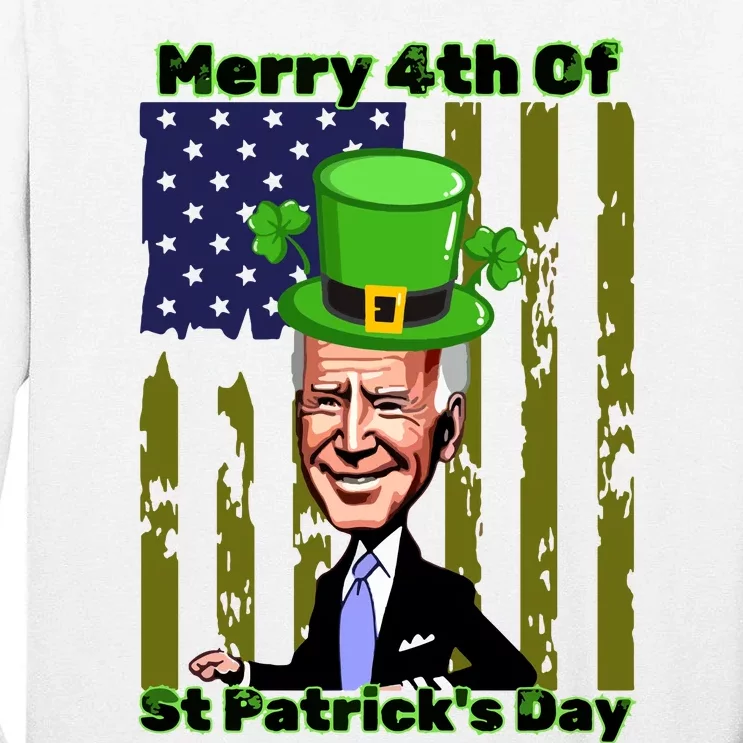 Merry 4th Of St Patricks Day Joe Biden Leprechaun Hat Tall Long Sleeve T-Shirt