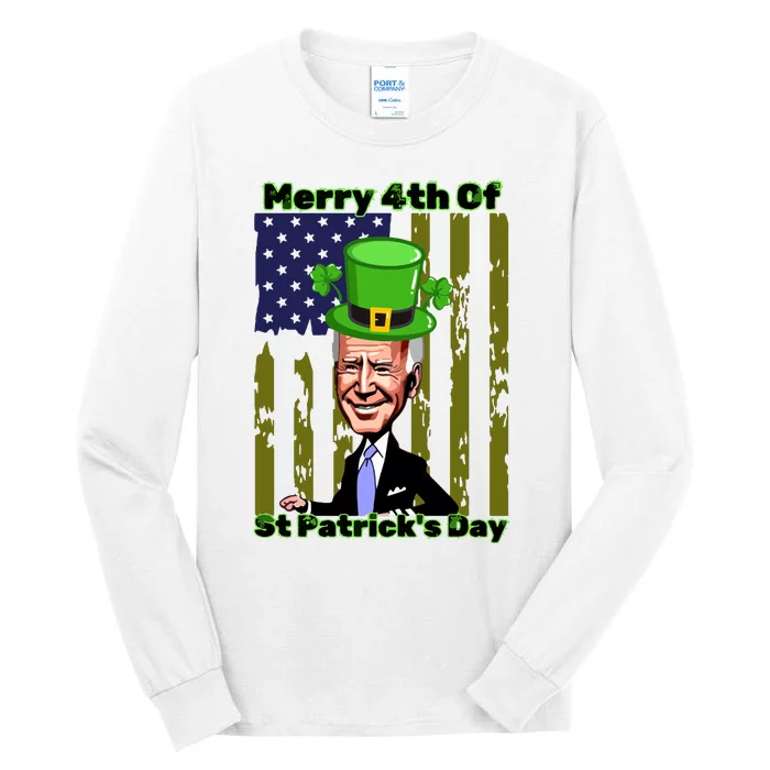 Merry 4th Of St Patricks Day Joe Biden Leprechaun Hat Tall Long Sleeve T-Shirt