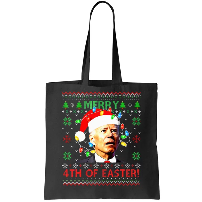 Merry 4th Of Easter Santa Joe Biden Ugly Christmas Sweater Tote Bag