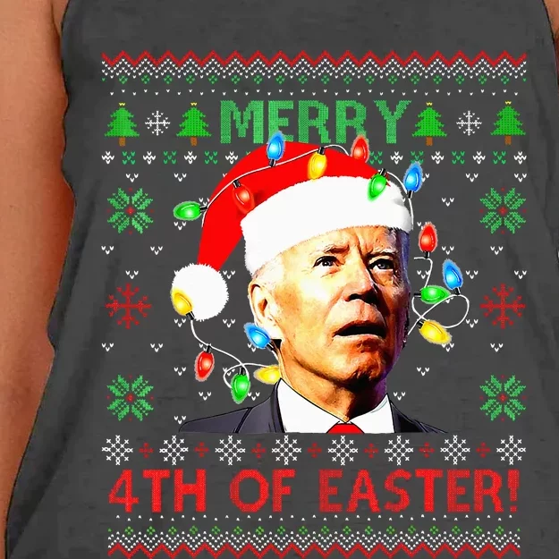 Merry 4th Of Easter Santa Joe Biden Ugly Christmas Sweater Women's Knotted Racerback Tank