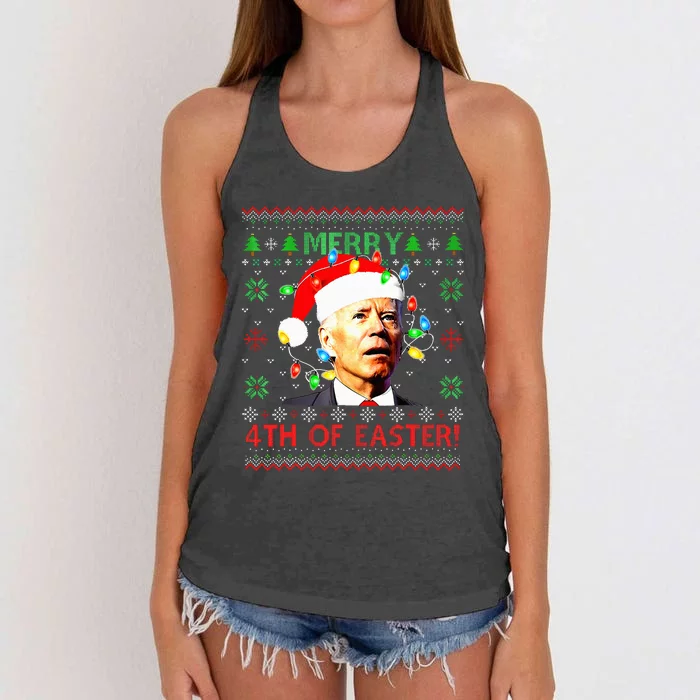 Merry 4th Of Easter Santa Joe Biden Ugly Christmas Sweater Women's Knotted Racerback Tank