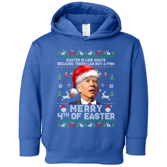 Merry 4th Of Easter Funny Biden Ugly Christmas Toddler Hoodie