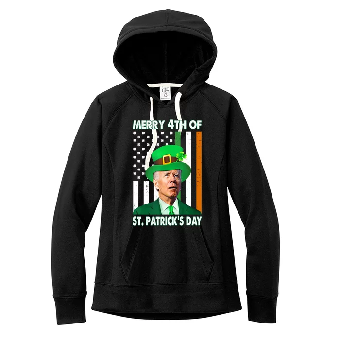 Merry 4th Of St Patrick's Day Confused Joe Biden Funny Women's Fleece Hoodie