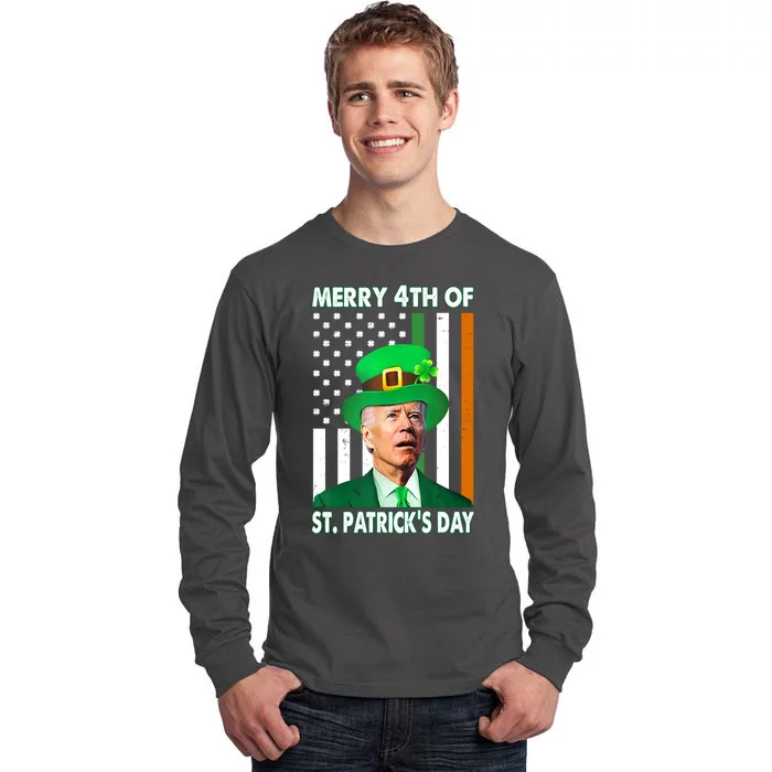 Merry 4th Of St Patrick's Day Confused Joe Biden Funny Tall Long Sleeve T-Shirt