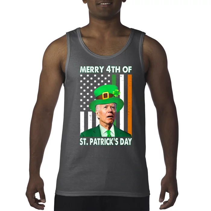 Merry 4th Of St Patrick's Day Confused Joe Biden Funny Tank Top