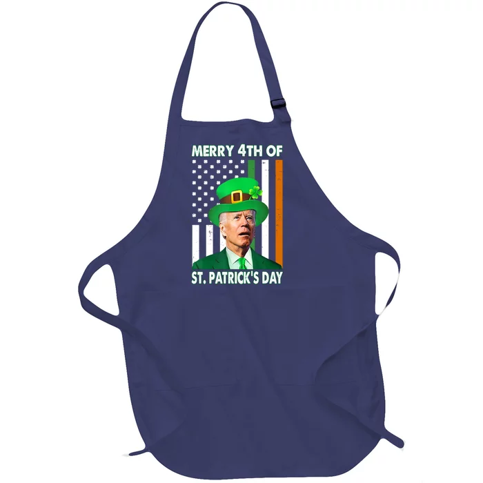 Merry 4th Of St Patrick's Day Confused Joe Biden Funny Full-Length Apron With Pocket