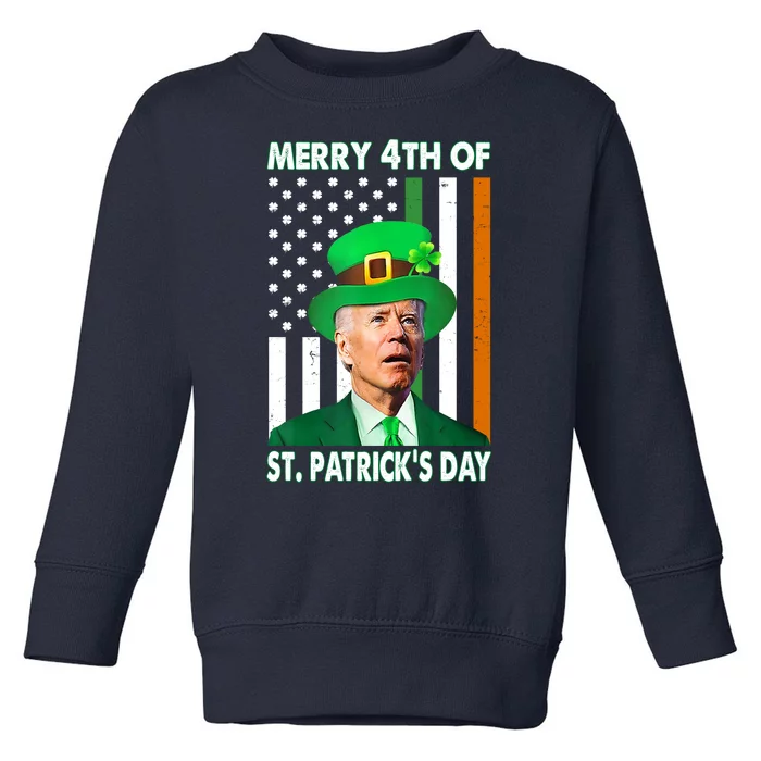 Merry 4th Of St Patrick's Day Confused Joe Biden Funny Toddler Sweatshirt