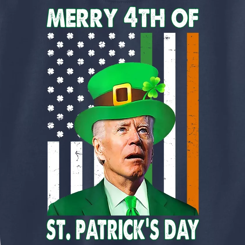 Merry 4th Of St Patrick's Day Confused Joe Biden Funny Kids Sweatshirt