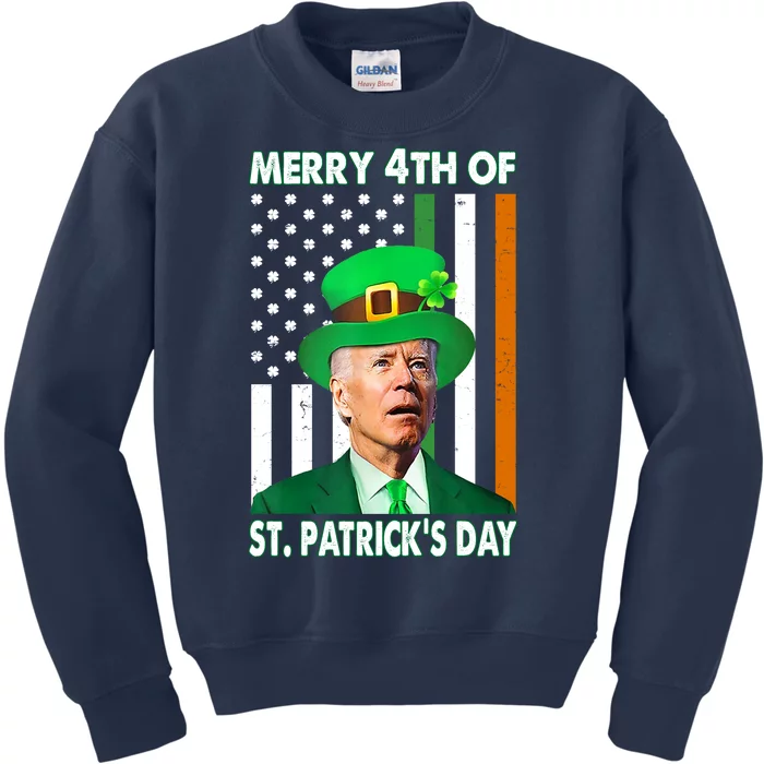 Merry 4th Of St Patrick's Day Confused Joe Biden Funny Kids Sweatshirt