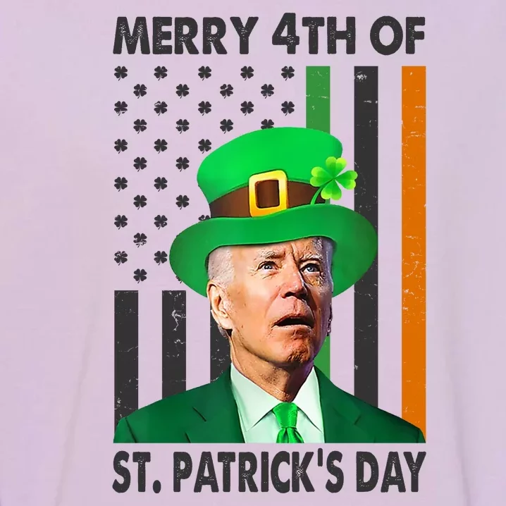 Merry 4th Of St Patrick's Day Confused Joe Biden Funny Garment-Dyed Sweatshirt