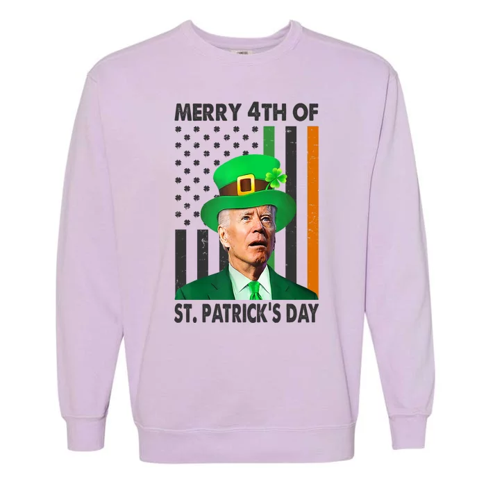 Merry 4th Of St Patrick's Day Confused Joe Biden Funny Garment-Dyed Sweatshirt