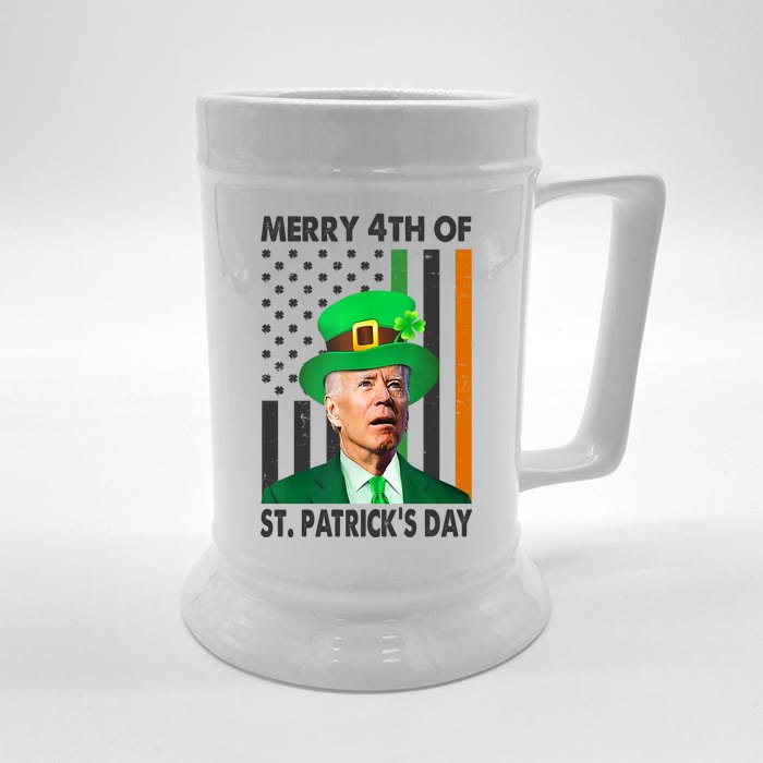 Merry 4th Of St Patrick's Day Confused Joe Biden Funny Front & Back Beer Stein