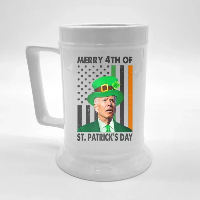 Merry 4th Of St Patrick's Day Confused Joe Biden Funny Front & Back Beer Stein