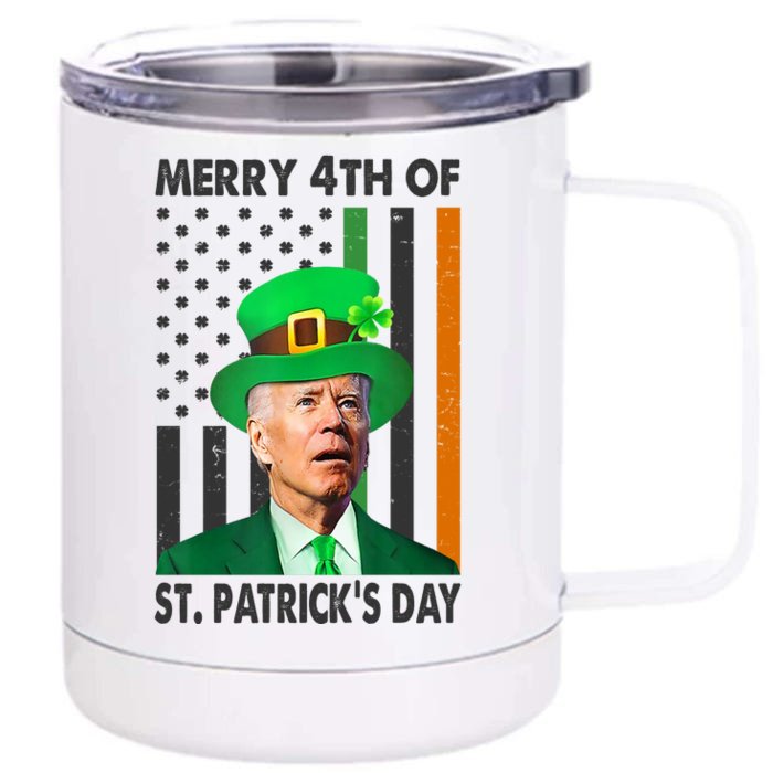 Merry 4th Of St Patrick's Day Confused Joe Biden Funny Front & Back 12oz Stainless Steel Tumbler Cup