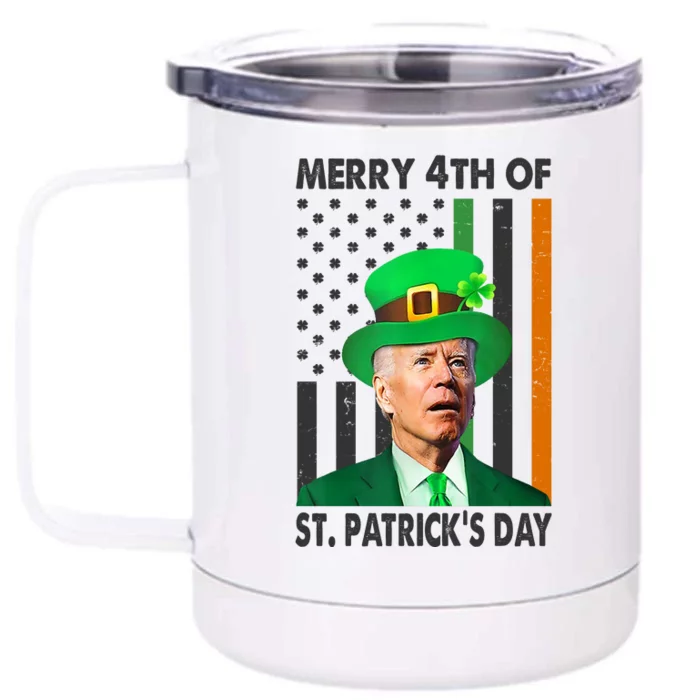 Merry 4th Of St Patrick's Day Confused Joe Biden Funny Front & Back 12oz Stainless Steel Tumbler Cup