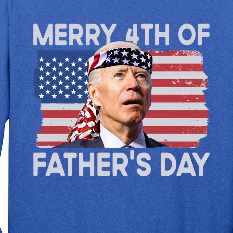 Merry 4th Of FatherS Day Confused Biden 4th Of July Gift Tall Long Sleeve T-Shirt