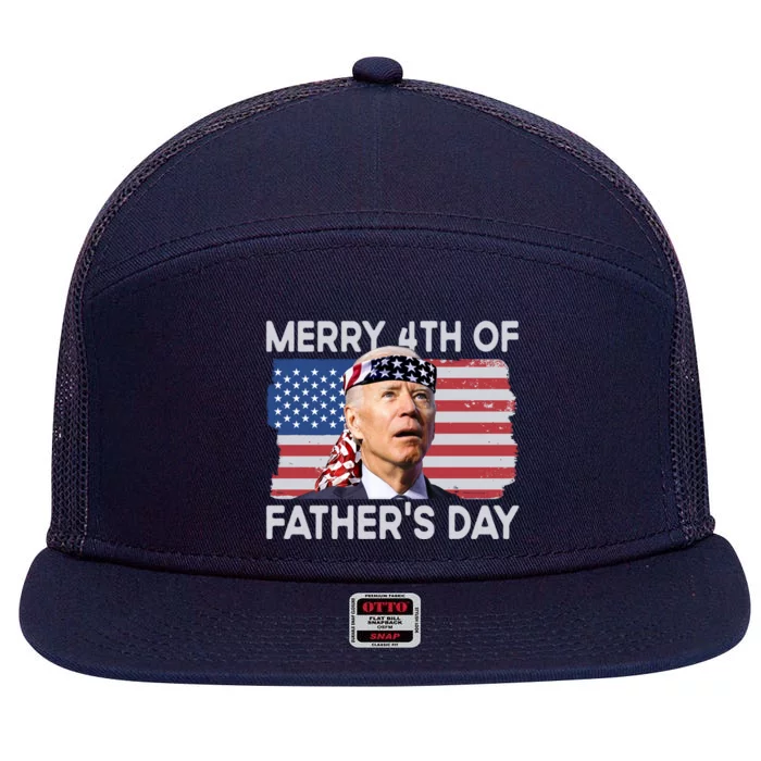 Merry 4th Of FatherS Day Confused Biden 4th Of July Gift 7 Panel Mesh Trucker Snapback Hat