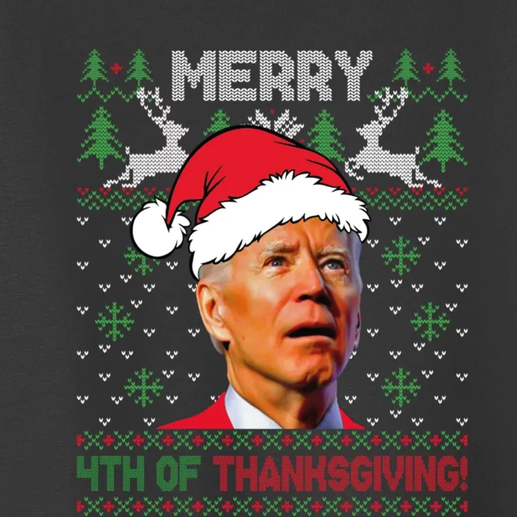 Merry 4th Of Thanksgiving Funny Joe Biden Christmas Ugly Sweater Toddler T-Shirt