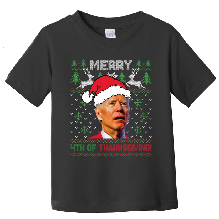 Merry 4th Of Thanksgiving Funny Joe Biden Christmas Ugly Sweater Toddler T-Shirt