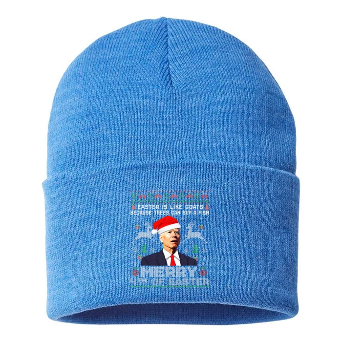 Merry 4th Of Easter Funny Biden Ugly Christmas Sweater Sustainable Knit Beanie