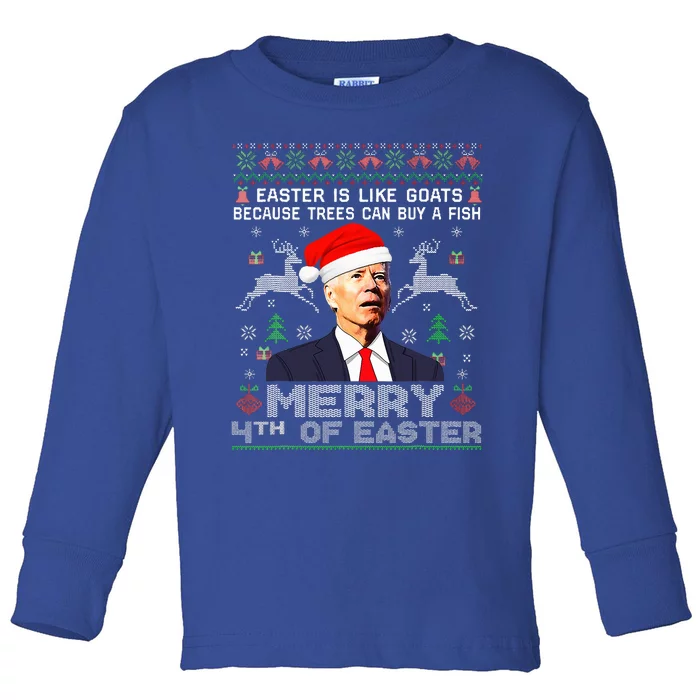 Merry 4th Of Easter Funny Biden Ugly Christmas Sweater Toddler Long Sleeve Shirt