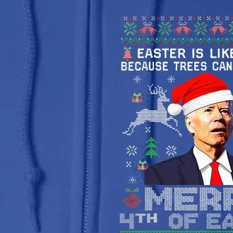 Merry 4th Of Easter Funny Biden Ugly Christmas Sweater Full Zip Hoodie