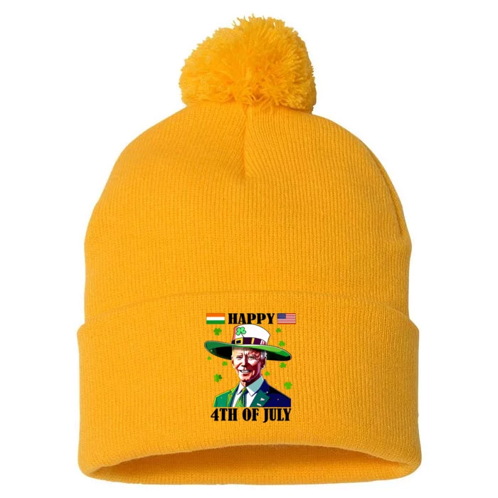 Merry 4th Of Easter Funny Joe Biden St Patricks Day Confused Pom Pom 12in Knit Beanie